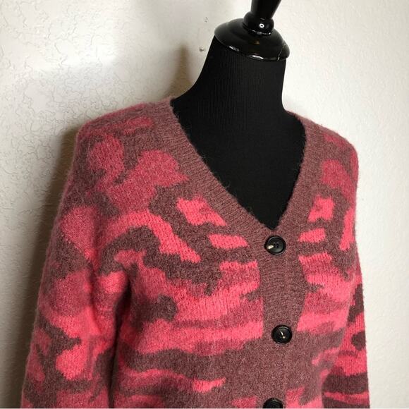 Rails Cynthia fuchsia pink camo wool alpaca blend button front cardigan - Picture 2 of 15